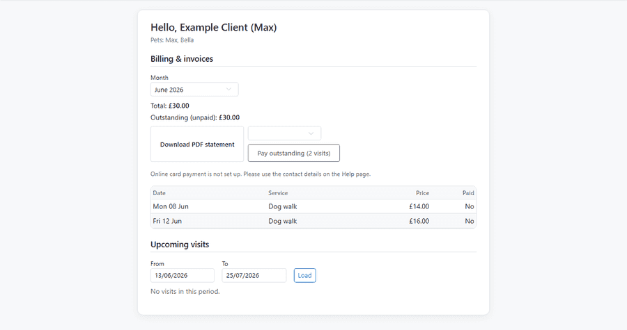 Branded client portal with company logo — sanitized example
